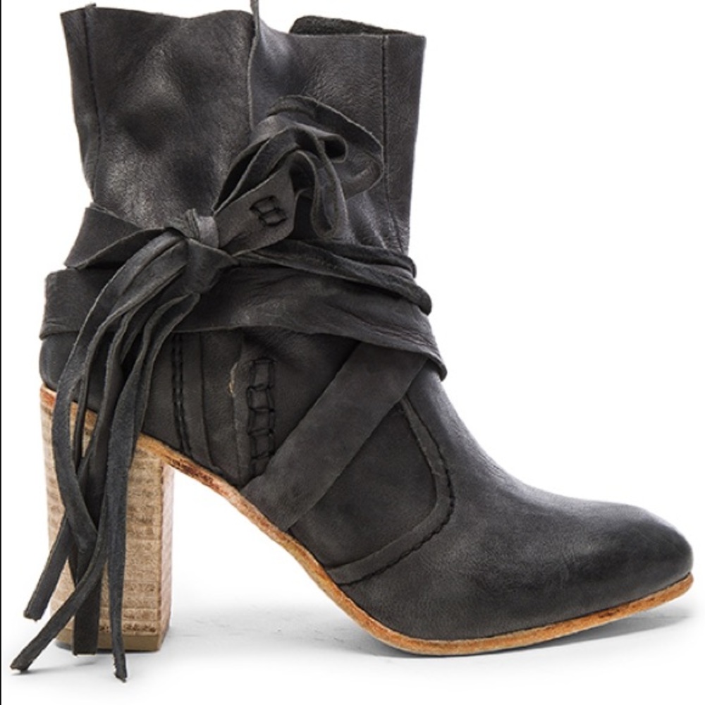 Free People Seven Wonders Black Leather Booties 38